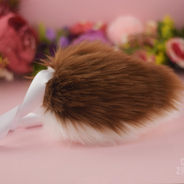 Plüsch Rehschwanz Reh Kostüm Braun Weiß Hasenschwanz Cosplay Hase Bunny Rabbit Hasen Tail Kaninchen Schwanz Puschel Blume Kunstfell faux fur