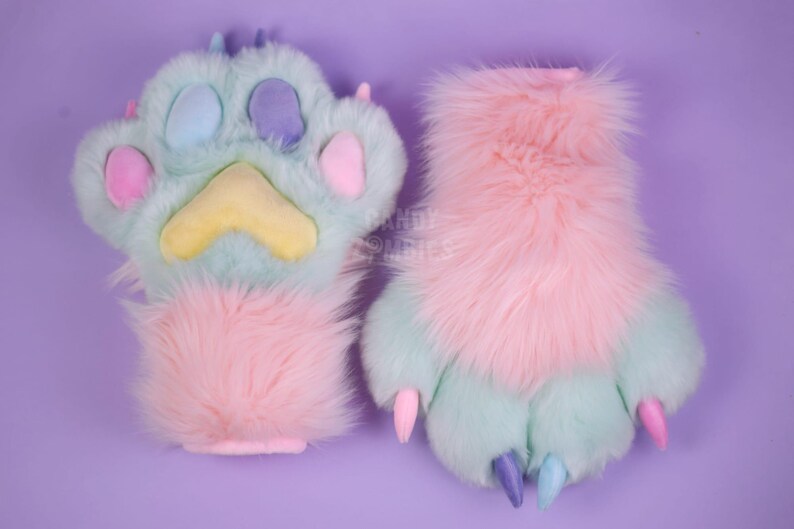 Pastel Fursuit Paws - Faux Fur Furry Paws - Fursuit Commission - Fursuit Partial - Fluffy Therian Paws - Custom Furry Suit Paws Furry Gloves image 4