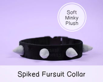 Custom Fursuit Collar with Gray Spikes - Custom Black Collar for Fursuits - Fursuit Plush Accessoires - Spiked Collar Studded Fursuit Collar