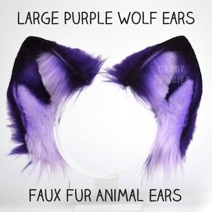 Faux Fur Cat Ears - Poseable Cosplay Ears - Large Wolf Cosplay Ears - Large Fluffy Animal Ears - Wolf Ears - Therian Gear - Kemonomimi Ears