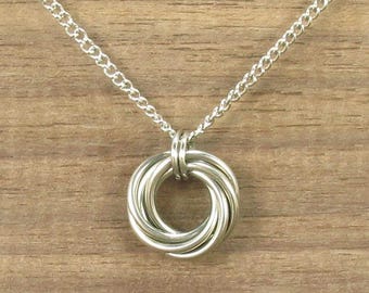 Stainless Steel Chainmail Necklace, Infinity Love Knot Pendant, Anniversary, #101