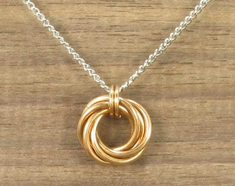 Bronze Chainmail Necklace, Infinity Love Knot Pendant, Anniversary, #102