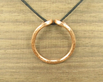Pure Copper Circle Pendant Necklace, Handmade Heavy-ish, #228