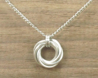 Aluminum Chainmail Necklace, Infinity Love Knot Pendant, Anniversary, #105