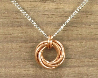 Pure Copper Chainmail Necklace, Infinity Love Knot Pendant, Anniversary, #103