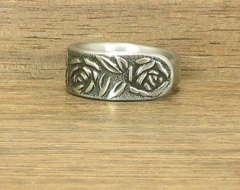 Size 8 Stainless Steel Spoon Ring Handmade, Floral, #435