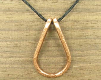 Pure Copper Teardrop Pendant Necklace, Handmade Heavy-ish, #227
