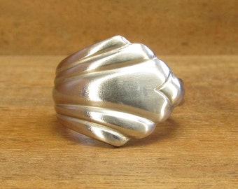 Spoon Ring Handmade, Stainless Steel Band, size 8, #477