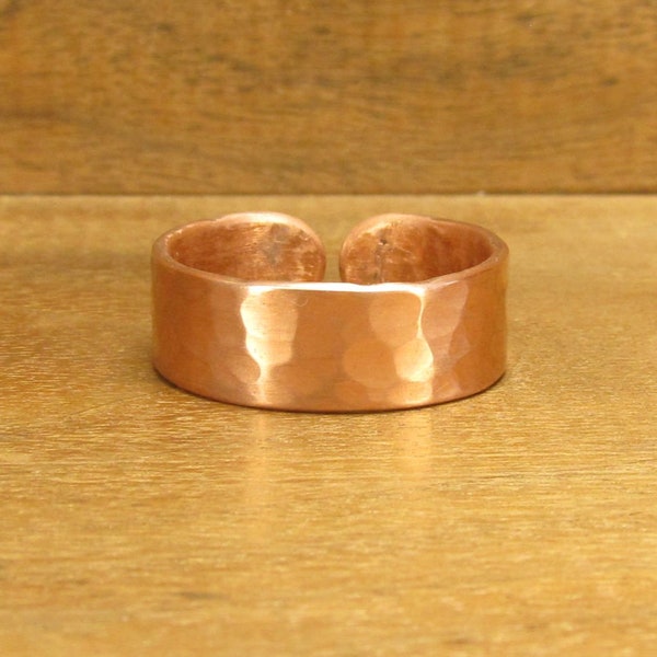 Pure Copper Cuff Ring, 99.99%, Handmade Hammered, Arthritis, Anti-viral, Wide Ring 8 mm, Men Women, Size 7 8 9 10 11 12 13 14, #215-2