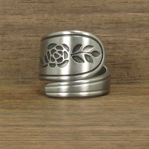 Stainless Steel Spoon Ring Handmade, Floral, Size 10, #414