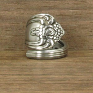 Stainless Steel Spoon Ring Handmade, Floral, Size 10, #378
