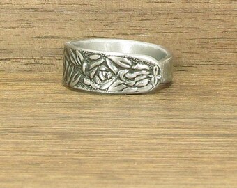 Size 11 Stainless Steel Spoon Ring Handmade, Floral, #437