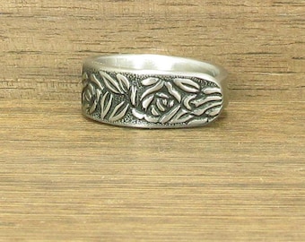 Size 10 Stainless Steel Spoon Ring Handmade, Floral, #436
