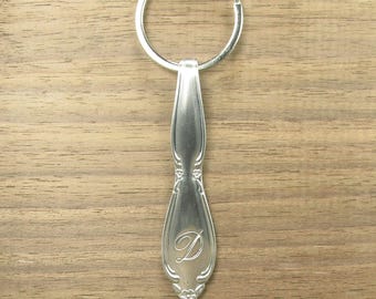 Spoon Keychain, Monogram D, Key FOB, 3.2 inches, Stainless Steel, #121