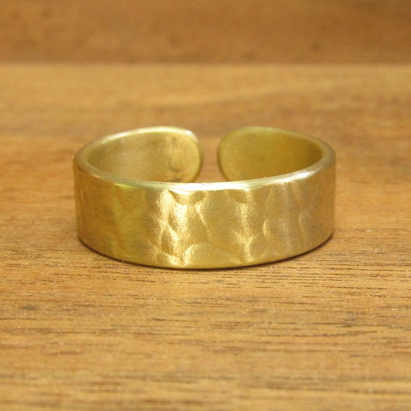 Solid Brass Cuff Ring, Handmade Hammered Textured, Anti-Viral, Stout, Men Women, Size 5 6 7 8 9 10 11 12 13 14, #172-7