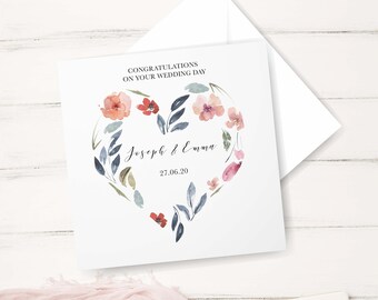 Personalised Floral Heart Wedding Card - 1 Corinthians 13:4-8