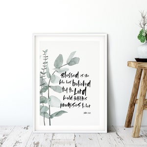 Bénie est-elle Botanical Christian Print - Luc 1:45 - Christian Wall Art
