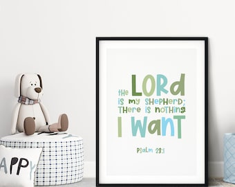 Psalm 23:1 Nursery Print – The Lord is My Shepherd, Christian Art