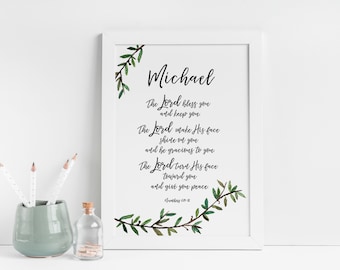 Personalised Christian Biblical Blessing Print - The Lord Bless You And Keep You Personalised Print - Numbers 6:24-26 - Christian Wall Print