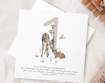 Christian 1st Woodland Birthday Card With Bible Verse - Numbers 6:24-26