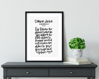 Personalised For I Know The Plans I Have For You Declares The Lord Print - Jeremiah 29:11 - Christian Confirmation Print