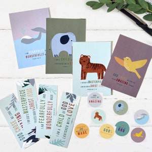 Set di cancelleria cristiana Fearfully And Wonderfully Made - Cartoline di fede - Set di segnalibri - Set di adesivi - Regali di fede - Ecologico