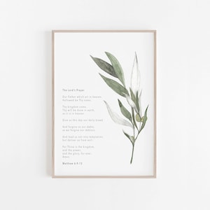 Christian Faith Bible Verse Print - The Lord&#39;s Prayer Botanical KJV Art Print - Matthew 6:9-13 - Christian Wall Art - Our Father Prayer