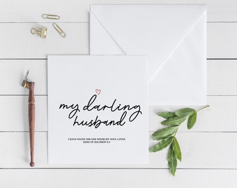 My Darling Husband Minimalist Greeting Card - I Have Found The One Whom My Soul Loves Card - Song Of Solomon 8:4 -  Blank Card