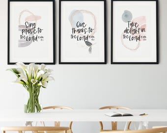 Set of 3 Abstract Praise Bible Verse Art Prints – Christian Wall Art, Bible Verse Decor