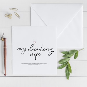 My Darling Wife Minimalist Greeting Card - I Have Found The One Who My Soul Loves Card - Song of Solomon 8:4 - Blank Card