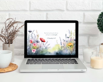 Bible Verse Laptop Wallpaper - The Lord Stood With Me Floral Design - 2 Timothy 4:17 - High Resolution - Christian Digital Wallpaper - PNG