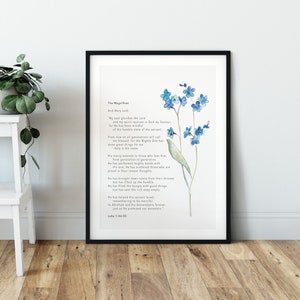 Catholic Faith Print - The Magnificat Floral Watercolour Print - Mary&#39;s Song Print - Luke 1:46-55 - Eco Friendly Art Print