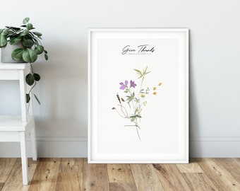 Give Thanks Spring Meadow Floral Watercolour Christian Print - 1 Thessalonians 5:18 - Eco Friendly Art Print