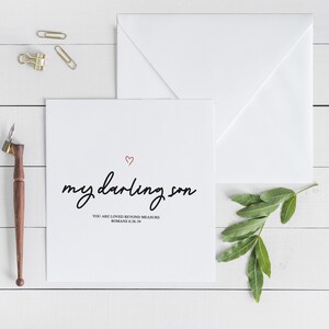 Carte de voeux minimaliste My Darling Son - Vous êtes aimé au-delà de la mesure - Romains 8:38-39 - carte vierge