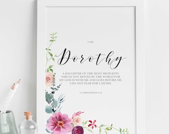 Personalised Christian Faith Daughter Of The Most High King Floral Art Print - 2 Corinthians 6:18
