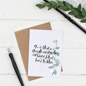 Sie ist betuchte Botanische Karte, christliche Karte, Blankokarte, Glaube Karte, Bibelverskarte, Schriftkarte, Kalligrafiekarte, Hochzeitskarte