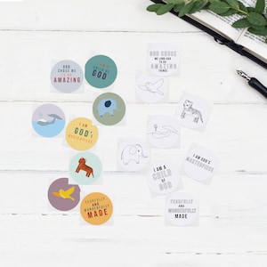 Adesivos de arte bíblica feitos com medo e maravilhosamente, pacote de dezesseis adesivos, conjunto de diário de escrituras, selos de envelope, presentes cristãos