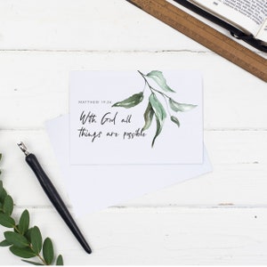 Avec Dieu, toutes choses sont possibles Carte chrétienne florale - Matthieu 19:26, Carte chrétienne, Carte vierge, Carte de foi, Carte de mariage