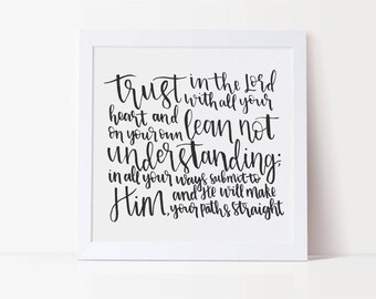 Trust in the Lord Calligraphy Print, Christian Print, Bible Verse Print, Scripture Art, Scripture Print, Religious Print, Eco Friendly