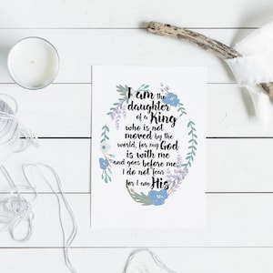 Figlia di una carta cristiana del re, calligrafia biblica, carta per la festa della mamma, carta di San Valentino, carta bianca, carta fede, carta di nozze, eco-friendly