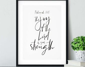 Christian Bible Verse Print - The Joy Of The Lord Is Your Strength Minimalist Art - Nehemiah 8:10