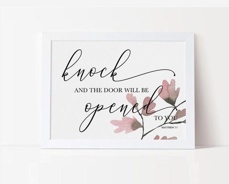 Knock And The Door Will Be Opened Botanical Print Christian Print Scripture Print Bible Print Christian Art Watercolour Eco Friendly