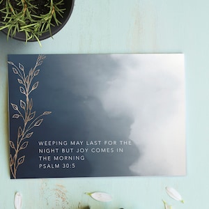Joy Comes In The Morning Christian Sympathy Card, Bijbelverskaart, blanco kaart, geloofskaart - Psalm 30:5