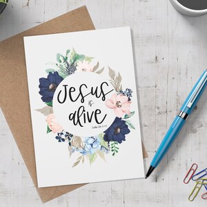 Jésus est vivant Carte de Pâques florale - Luc 24: 1-11, Carte vierge, Carte Ester, Carte de versets bibliques, Écologique
