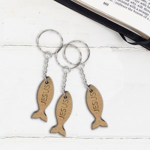 Jesus Wooden Key Ring, Christian Keyring, Christian Gift, Fish Keyring