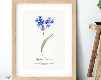 Personalised Christian Faith Print - Forget Me Not Memorial Print - Proverbs 10:7