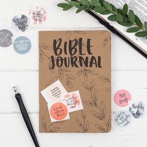 Christian Prayer Journal & Sticker Set, TEN Bible Stickers - Kraft Prayer Journal -Faith Gift - Eco Friendly