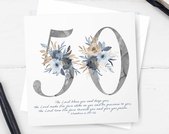 Christian 50th Birthday Card With Bible Verse - Numbers 6:24-26