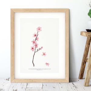 Christian Faith Bible Verse Print - In Your Presence There Is Fullness Of Joy Cherry Blossom Faith Art Print - Psalm 16:11 - Eco Friendly