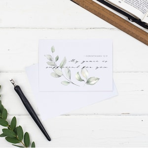 Mijn genade is voldoende bloemen christelijke kaart - 2 Korintiërs 12:9, christelijke kaart, blanco kaart, geloofskaart, trouwkaart